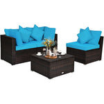 4-Piece Outdoor Wicker Sectional Sofa Set Rattan Patio Conversation Set with Cushions