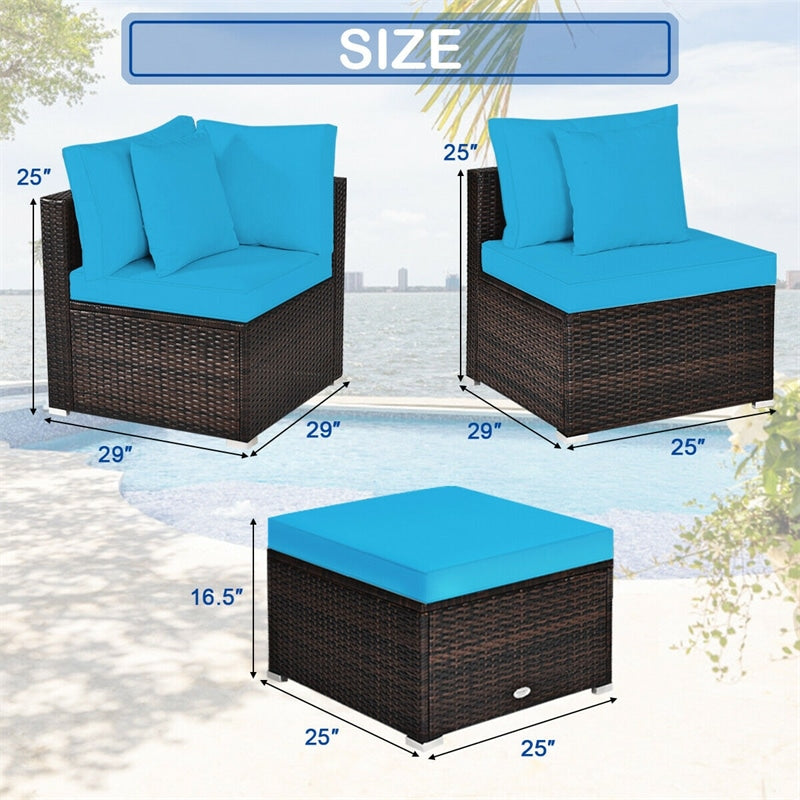 4-Piece Outdoor Wicker Sectional Sofa Set Rattan Patio Conversation Set with Cushions