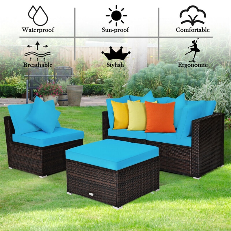 4-Piece Outdoor Wicker Sectional Sofa Set Rattan Patio Conversation Set with Cushions