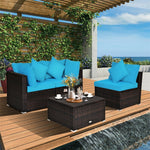 4-Piece Outdoor Wicker Sectional Sofa Set Rattan Patio Conversation Set with Cushions