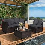 4-Piece Outdoor Wicker Sectional Sofa Set Rattan Patio Conversation Set with Cushions