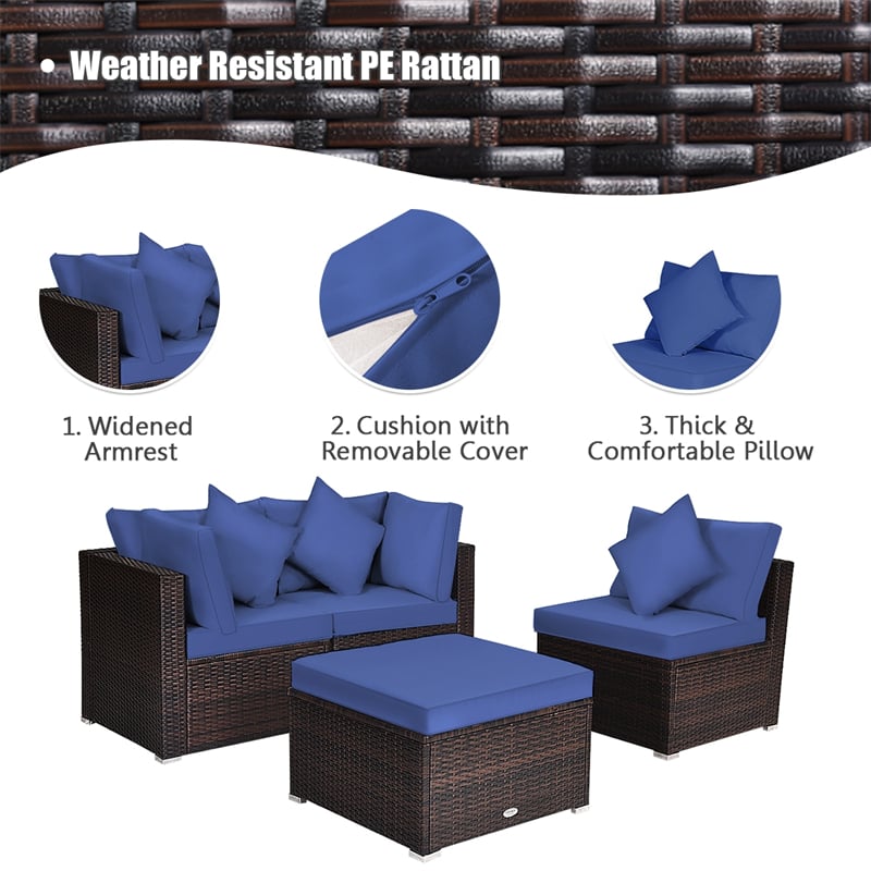 4-Piece Outdoor Wicker Sectional Sofa Set Rattan Patio Conversation Set with Cushions