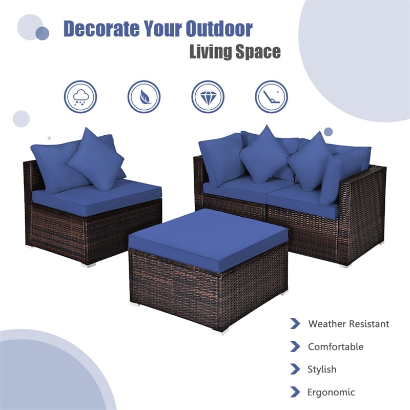 4-Piece Outdoor Wicker Sectional Sofa Set Rattan Patio Conversation Set with Cushions