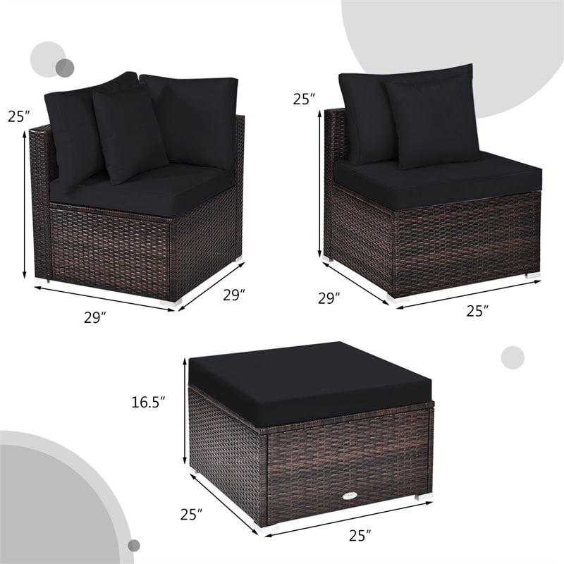 4-Piece Outdoor Wicker Sectional Sofa Set Rattan Patio Conversation Set with Cushions