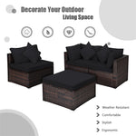 4-Piece Outdoor Wicker Sectional Sofa Set Rattan Patio Conversation Set with Cushions