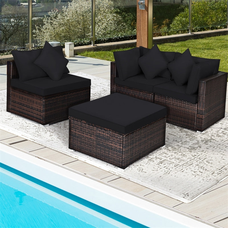 4-Piece Outdoor Wicker Sectional Sofa Set Rattan Patio Conversation Set with Cushions