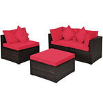 4-Piece Outdoor Wicker Sectional Sofa Set Rattan Patio Conversation Set with Cushions