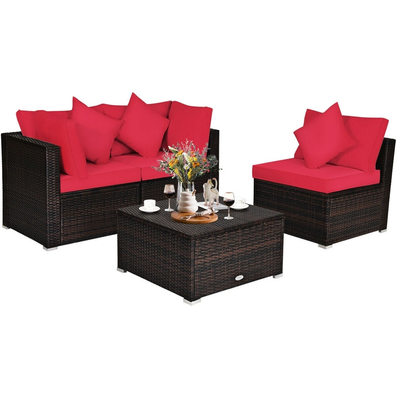 4-Piece Outdoor Wicker Sectional Sofa Set Rattan Patio Conversation Set with Cushions