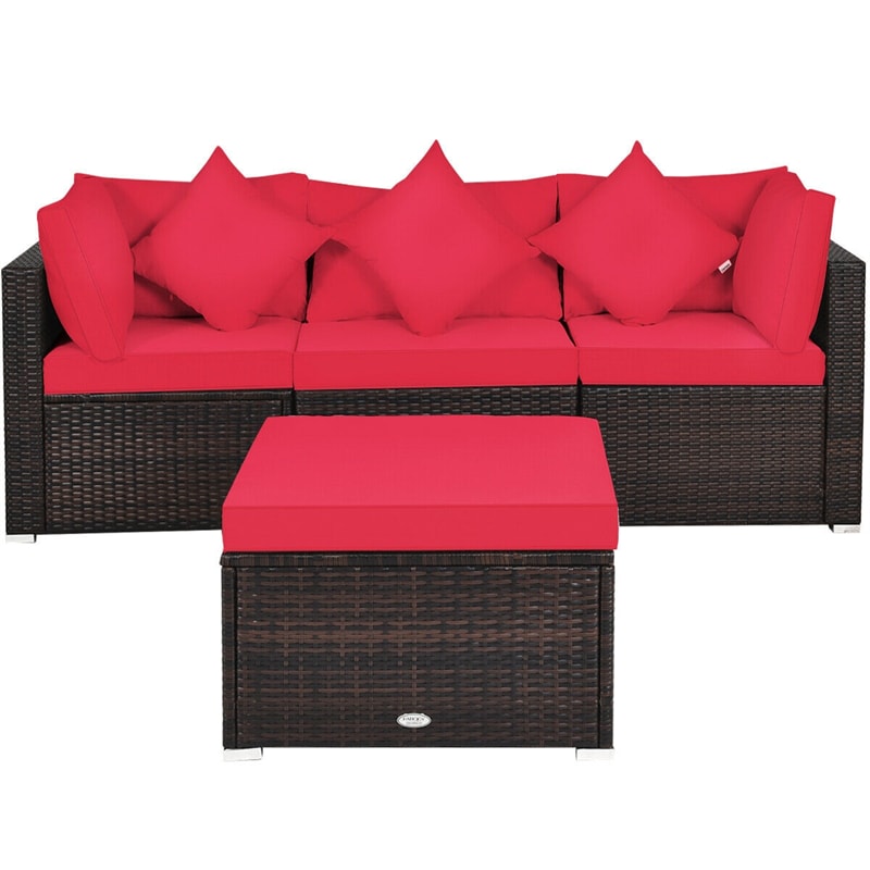 4-Piece Outdoor Wicker Sectional Sofa Set Rattan Patio Conversation Set with Cushions