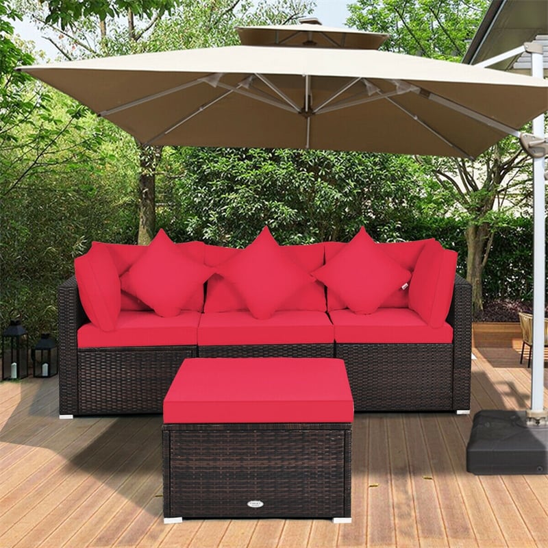 4-Piece Outdoor Wicker Sectional Sofa Set Rattan Patio Conversation Set with Cushions