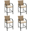 4 PCS Rattan Patio Bar Stools Outdoor Wicker Counter Height Chairs with Soft Cushions