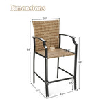 4 PCS Rattan Patio Bar Stools Outdoor Wicker Counter Height Chairs with Soft Cushions