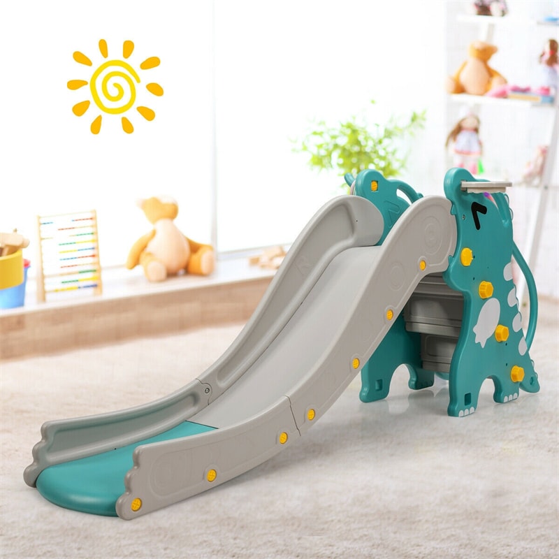 4-in-1 Toddler Slide Large Climber Slide Playset with Long Slipping Slope Basketball Hoop & Ring Toss for Indoor Outdoor Use