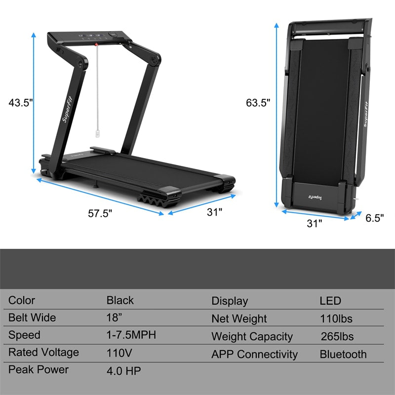 4.0HP Heavy Duty Electric Folding Treadmill Jogging Machine with LED Touch Screen Bluetooth Speaker