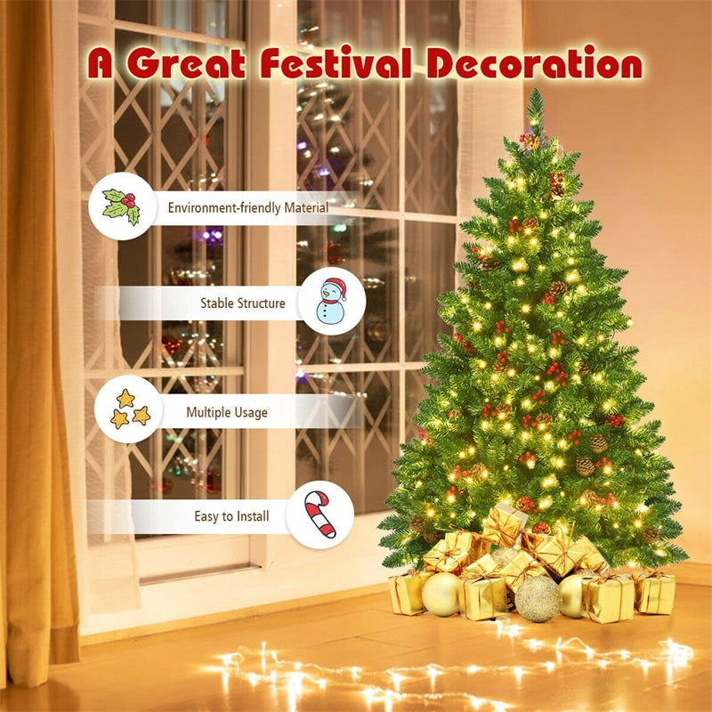 4.5FT Pre-Lit Christmas Tree Hinged Artificial Xmas Tree with 300 LED Lights & Metal Stand