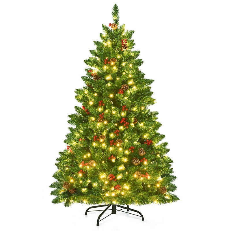 4.5FT Pre-Lit Christmas Tree Hinged Artificial Xmas Tree with 300 LED Lights & Metal Stand