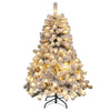 4.5FT Snow Flocked Christmas Tree Pre-Lit Hinged Artificial Tree with 150 LED Lights, 295 PVC Branch Tips & Folding Metal Stand for Holiday Decor