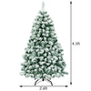 4.5ft Snow Flocked Artificial Christmas Tree Pre-Lit Hinged Xmas Tree with 200 LED Lights, 400 Branch Tips & Foldable Metal Stand for Holiday Decor