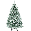 4.5ft Snow Flocked Artificial Christmas Tree Pre-Lit Hinged Xmas Tree with 200 LED Lights, 400 Branch Tips & Foldable Metal Stand for Holiday Decor