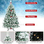 4.5ft Snow Flocked Artificial Christmas Tree Pre-Lit Hinged Xmas Tree with 200 LED Lights, 400 Branch Tips & Foldable Metal Stand for Holiday Decor