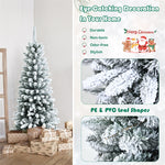 4.5ft Snow Flocked Pencil Christmas Tree Hinged Artificial Slim Xmas Tree with 373 Branch Tips & Metal Stand