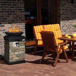 Patio Propane Firebowl Column, 40,000 BTU Outdoor Gas Fire Pit with Lava Rocks, Rain Cover, Faux Stone Fire Pit Table for Courtyard & Porch