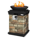 Patio Propane Firebowl Column, 40,000 BTU Outdoor Gas Fire Pit with Lava Rocks, Rain Cover, Faux Stone Fire Pit Table for Courtyard & Porch