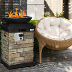 Patio Propane Firebowl Column, 40,000 BTU Outdoor Gas Fire Pit with Lava Rocks, Rain Cover, Faux Stone Fire Pit Table for Courtyard & Porch