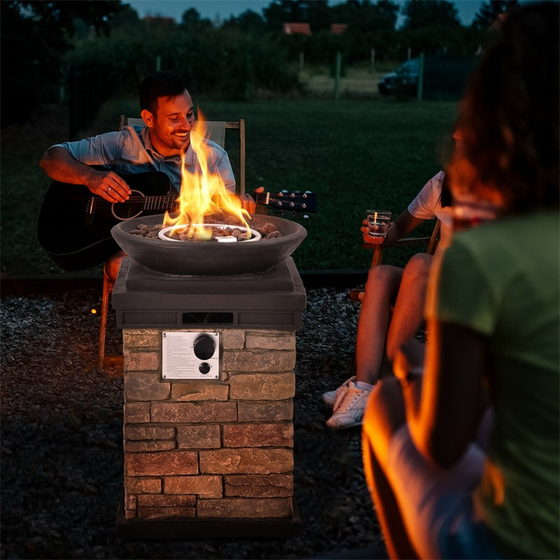 40000 BTU Propane Firebowl Column Outdoor Gas Column Fire Pit Heater with Weather Resistant Cover