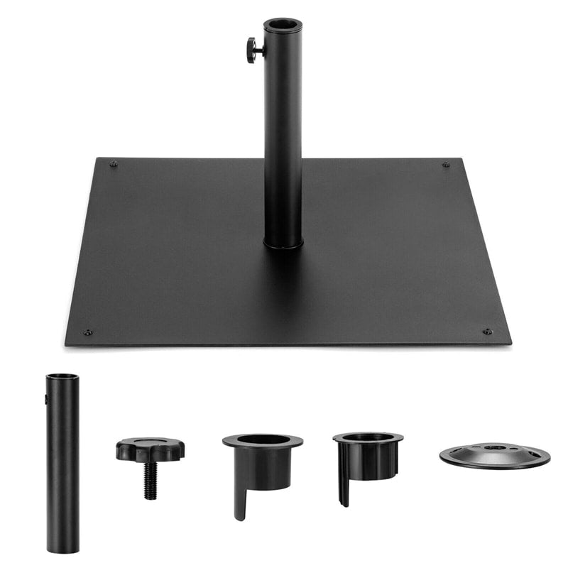 40lbs Heavy Duty Steel Umbrella Base 25" Square Patio Umbrella Base Stand Market Umbrella Holder with 3 Adapters