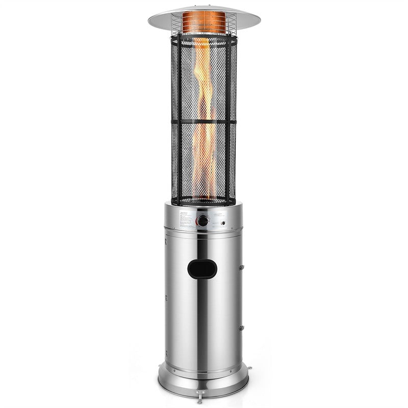 40,000 BTU Propane Patio Heater, Stainless Steel Round Glass Tube Standing Outdoor Heater with Wheels, Propane Gas Heater for Balcony Backyard Garden