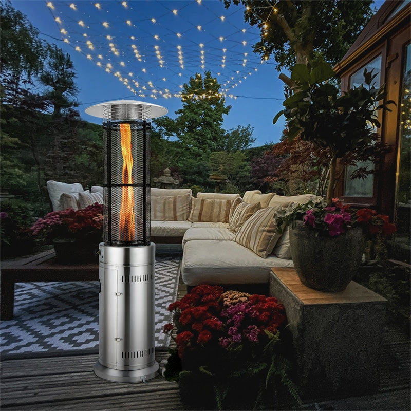 40,000 BTU Propane Patio Heater, Stainless Steel Round Glass Tube Standing Outdoor Heater with Wheels, Propane Gas Heater for Balcony Backyard Garden