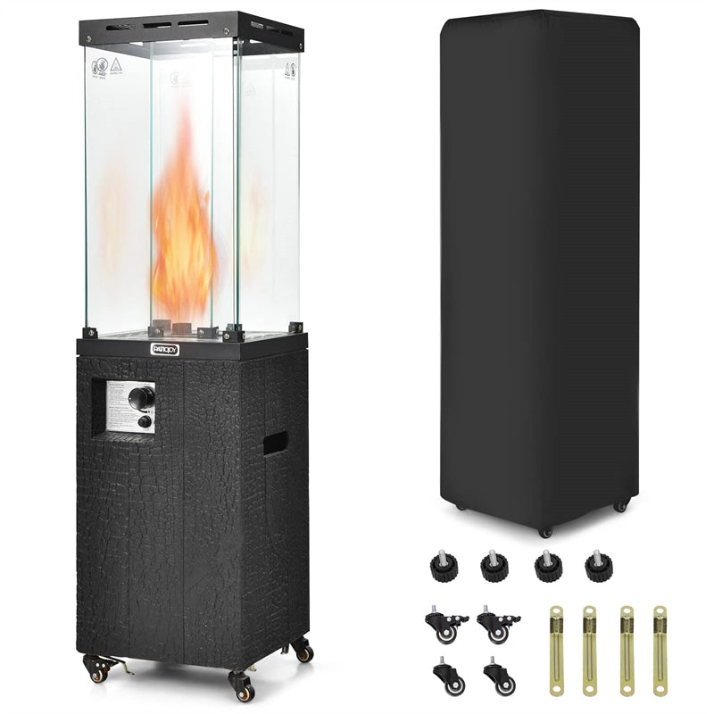 Glass Tube Propane Patio Heater 41,000 BTU Freestanding Outdoor Gas Heater with Protective Cover & Wheels