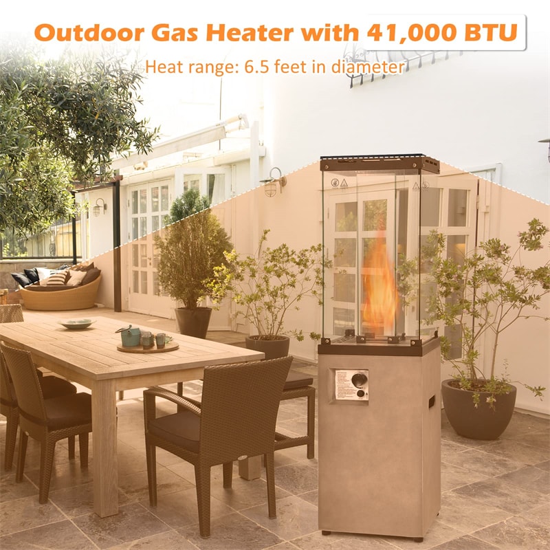 Glass Tube Propane Patio Heater 41,000 BTU Freestanding Outdoor Gas Heater with Protective Cover & Wheels