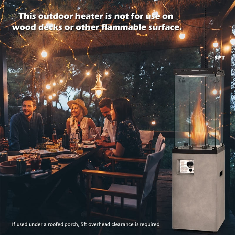 Glass Tube Propane Patio Heater 41,000 BTU Freestanding Outdoor Gas Heater with Protective Cover & Wheels