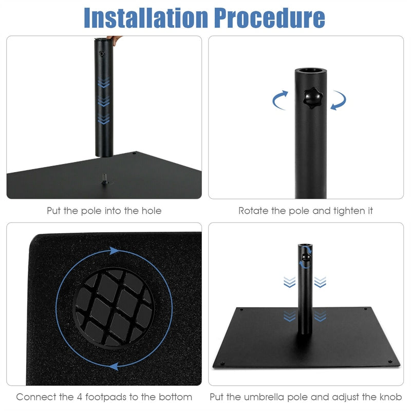 42LBS Heavy Duty Steel Umbrella Base 25" Square Patio Umbrella Base Stand Market Umbrella Holder with 3 Adapters for 1.6"-1.9" Umbrella Poles