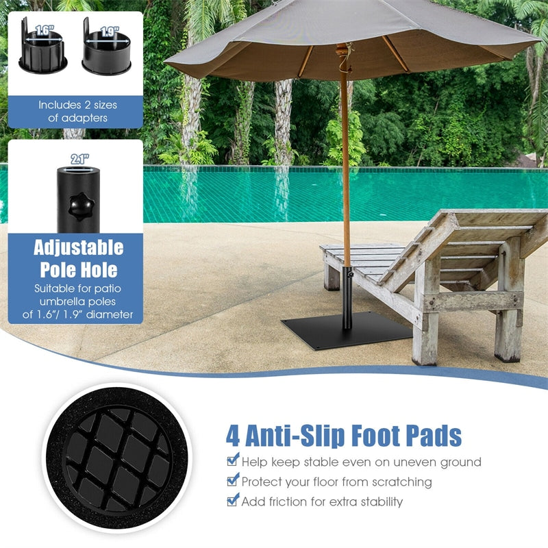 42LBS Heavy Duty Steel Umbrella Base 25" Square Patio Umbrella Base Stand Market Umbrella Holder with 3 Adapters for 1.6"-1.9" Umbrella Poles