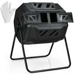 43 Gallon Outdoor Dual Rotating Chamber Compost Tumbler with Sliding Door & Gloves