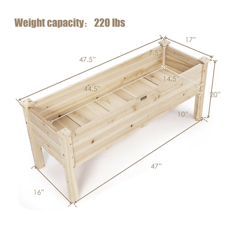 Wood Raised Garden Bed Elevated Planter Box for Vegetables Flowers - 47.5" L x 17" W