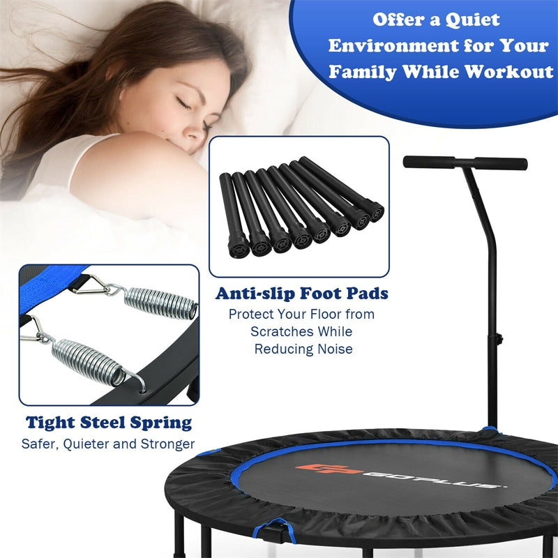 47" Mini Foldable Fitness Trampoline Rebounder Exercise with Adjustable Handrail Padded Cover