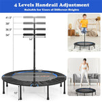 47" Mini Foldable Fitness Trampoline Rebounder Exercise with Adjustable Handrail Padded Cover