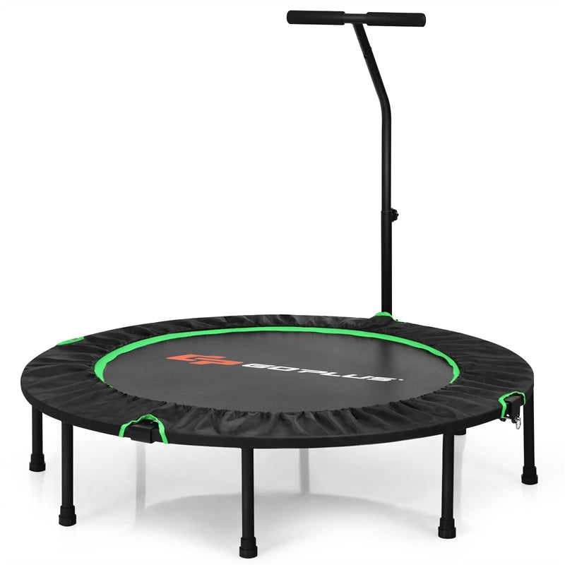 47" Mini Foldable Fitness Trampoline Rebounder Exercise with Adjustable Handrail Padded Cover