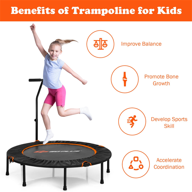 47" Mini Foldable Fitness Trampoline Rebounder Exercise with Adjustable Handrail Padded Cover