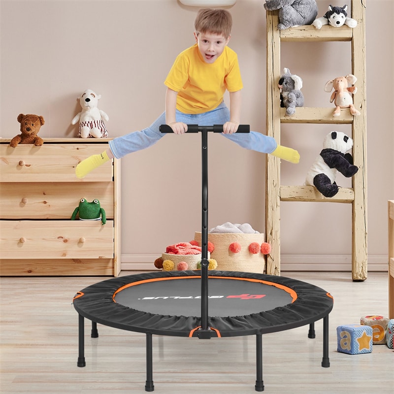 47" Mini Foldable Fitness Trampoline Rebounder Exercise with Adjustable Handrail Padded Cover