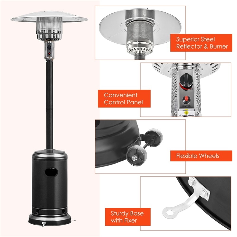 Propane Patio Heater 50,000 BTU Stainless Steel Standing Gas Outdoor Heater with Wheels