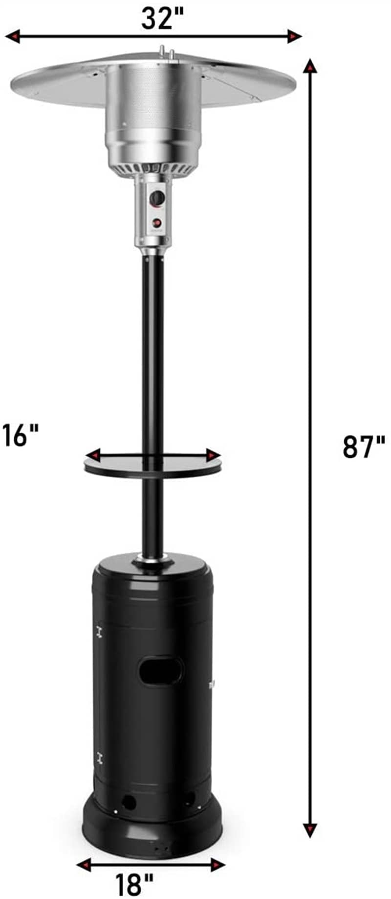 50,000 BTU Propane Patio Heater, Portable Standing Outdoor Heater w/ Wheels, Shelf Tabletop, Easy Ignition, Auto Shut Off & Tip-Over Protection