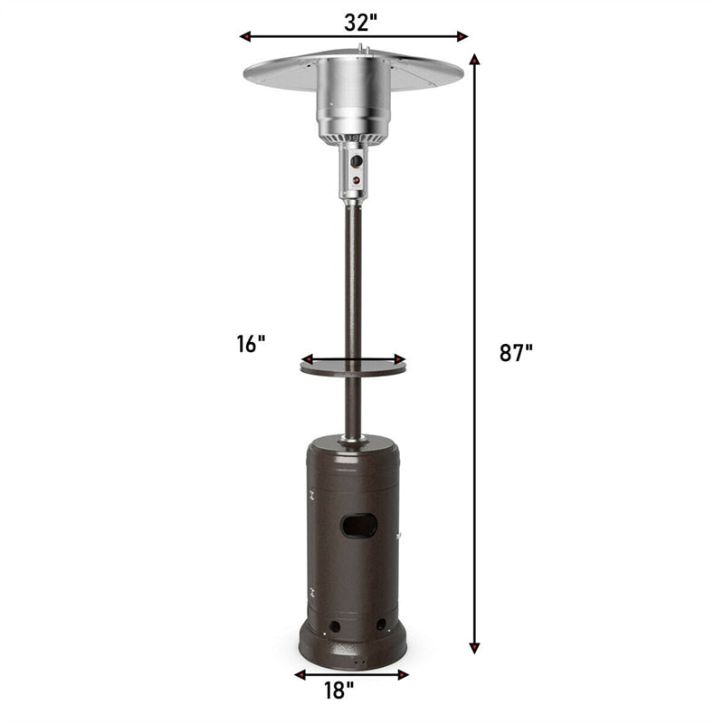 50,000 BTU Propane Patio Heater, Portable Standing Outdoor Heater w/ Wheels, Shelf Tabletop, Easy Ignition, Auto Shut Off & Tip-Over Protection