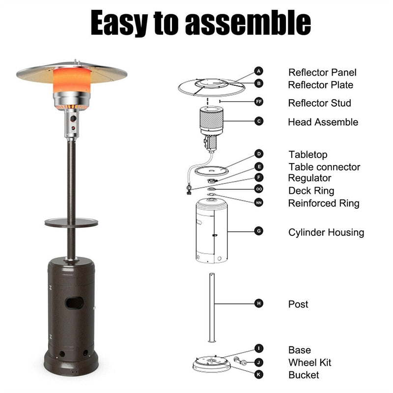 50,000 BTU Propane Patio Heater, Portable Standing Outdoor Heater w/ Wheels, Shelf Tabletop, Easy Ignition, Auto Shut Off & Tip-Over Protection