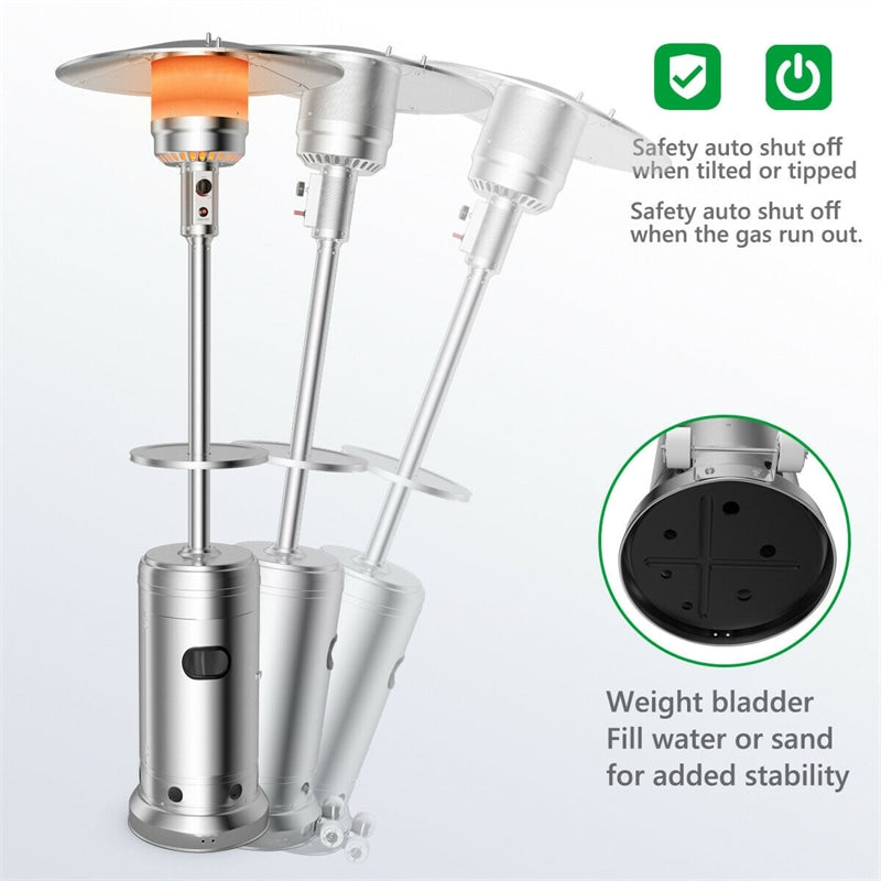 50,000 BTU Propane Patio Heater, Portable Standing Outdoor Heater w/ Wheels, Shelf Tabletop, Easy Ignition, Auto Shut Off & Tip-Over Protection