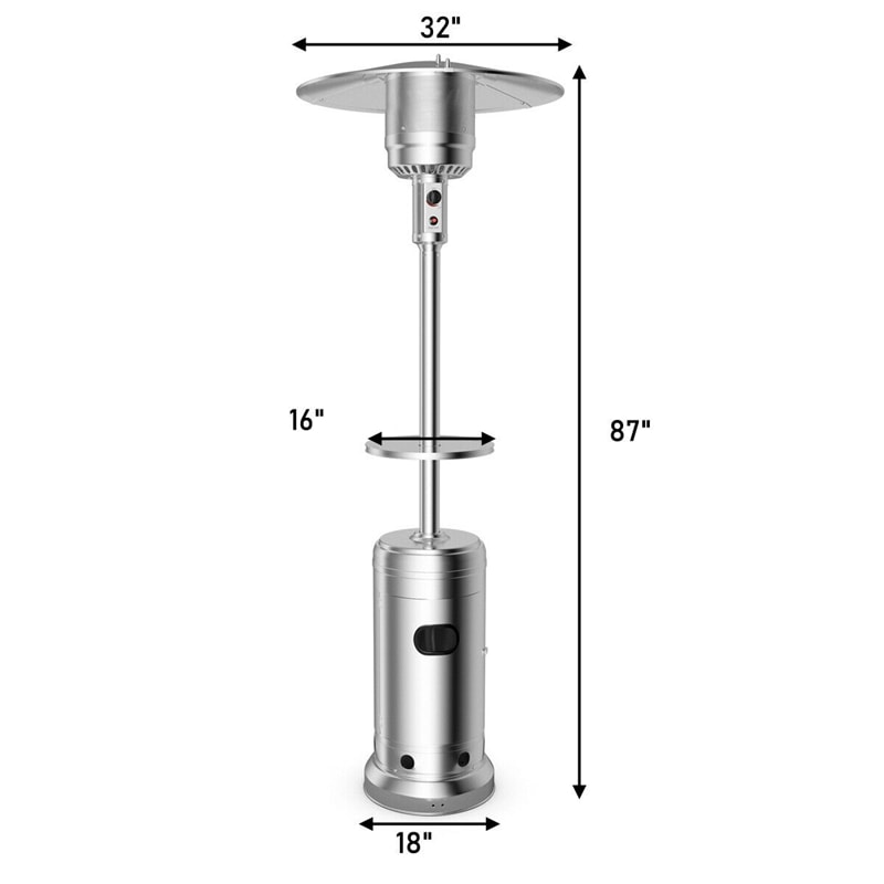 50,000 BTU Propane Patio Heater, Portable Standing Outdoor Heater w/ Wheels, Shelf Tabletop, Easy Ignition, Auto Shut Off & Tip-Over Protection